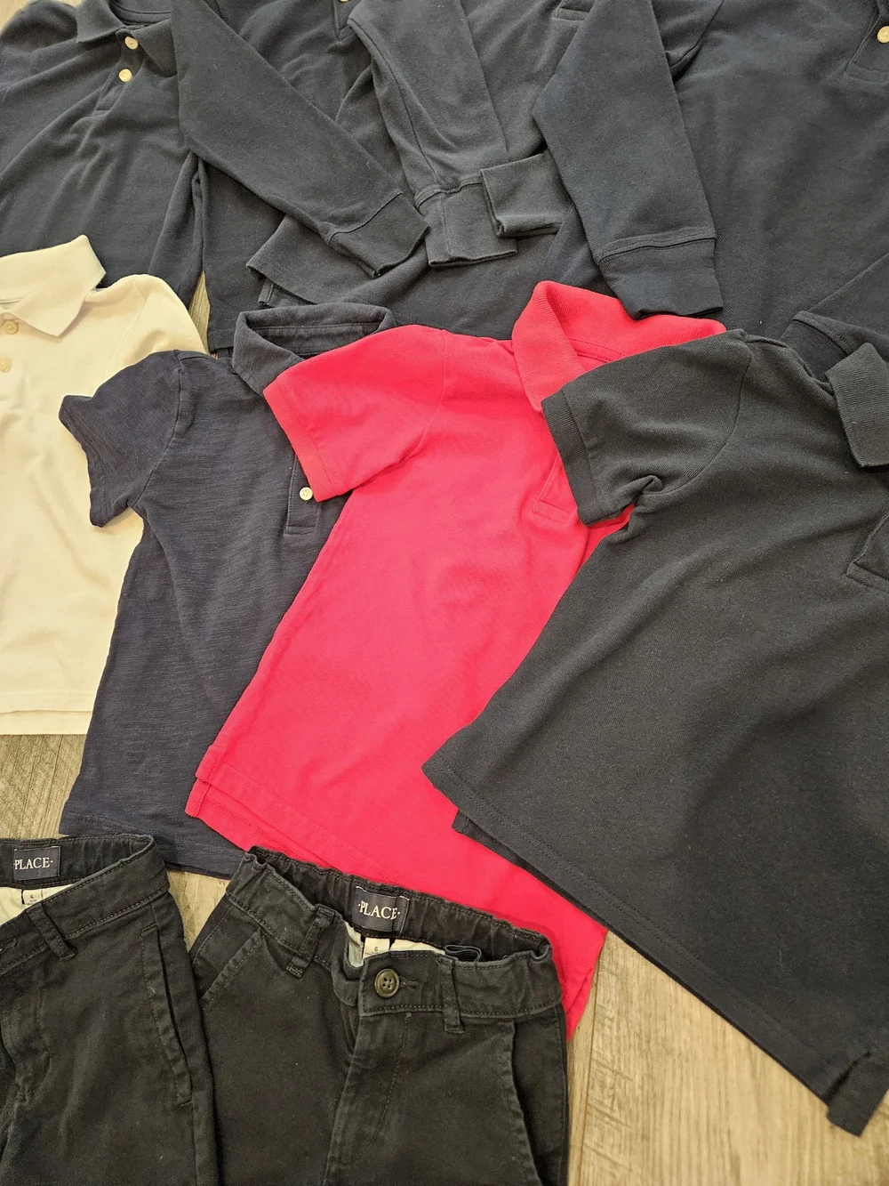 The Children's Place Preppy Uniform Navy, Red & White 8 Polo Shirt & 2 Pants Set